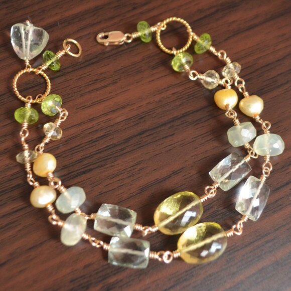 Double Strand Gemstone Bracelet in Lemon Lime - Hand Made in Canada - Picture 4 of 9
